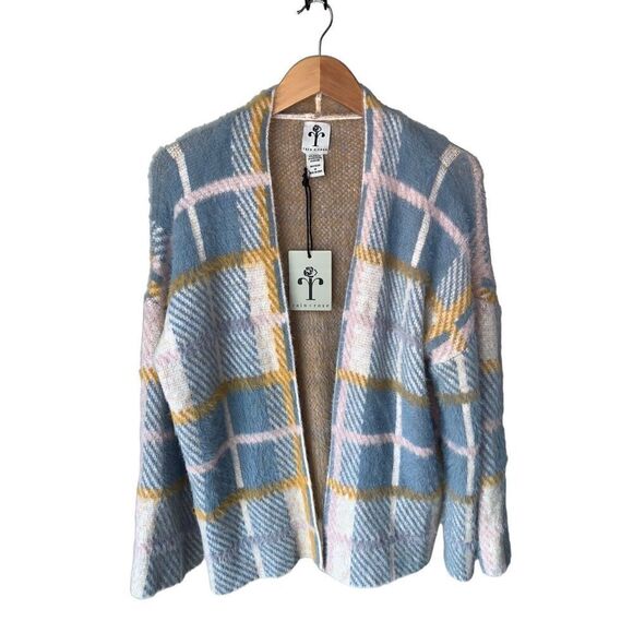 Rain + Rose Soft Textured Plaid Open Front Cardigan - Picture 2 of 9